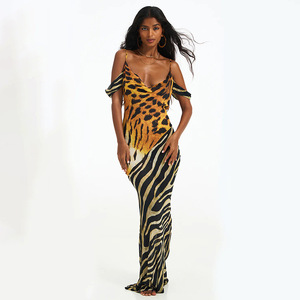 strapless open back dress La Femme - 16859 Zebra-Inspired Rhinestone-Accented V-Neck Chiffon A-Line Dress 00 / Black/White