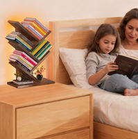 Étagère à livres à 3 niveaux, petite bibliothèque de bureau, boîte de rangement étroite pour livres et CD - Meuble de rangement vintage en bois sur pied