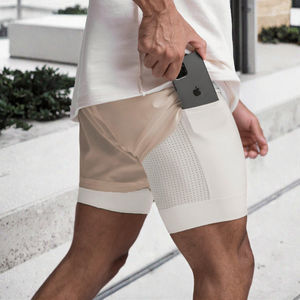 กางเกงกีฬาลำลองผู้ชายแบบ 2-in-1 แห้งเร็ว สำหรับออกกำลังกาย วิ่งจ๊อกกิ้ง ผ้าแคนวาสเนื้อแน่น โพลีเอสเตอร์ 100% เอวกลาง ทรงฟิตเนส กันยับ - Product Image 3