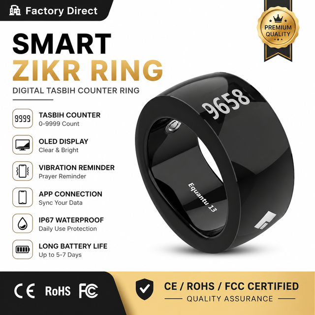 Hot Selling Waterproof Smart Tasbih Counter Ring Long Endurance 5 Prayer Time Reminder Muslim Azan Clock Smart Zikr Ring