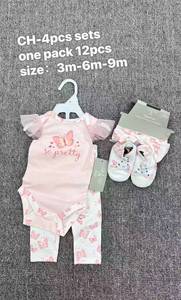 Conjunto de Roupas para Bebês Meninas J25XL com 4 Peças, Body Estampado, Leggings, Faixa de Cabelo com Laço e Sapatos, Conjunto Boutique Infantil - Product Image 3