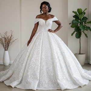 Fashion Elegant Floor-Length Ball Gown <b>Wedding</b> Dresses High Quality Lace Appliques Floral Print Bling Sweetheart Neckline Chapel - Product Image 1