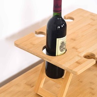 Table de pique-nique en bambou durable avec porte-bouteille et porte-verres, table pliante portable pour l'extérieur