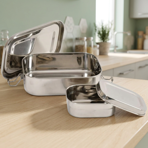 Boîtes alimentaires rectangulaires en acier inoxydable avec couvercle, réutilisables, compatibles micro-ondes, faciles à nettoyer, à un seul compartiment, ensemble de boîtes à lunch - Product Image 1