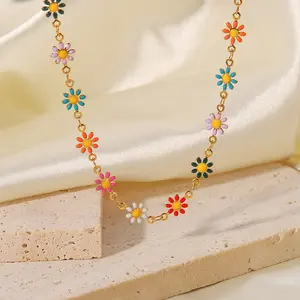 Witte Kleur Multicolor Kleine Daisy Ketting Ketting Emaille Bloem Ketting Armband Sieraden Sets