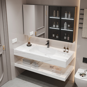 Modern <strong>Bathroom</strong> Cabinet Smart Lighted Mirror Wall-mounted Open Storage Ceramic Basin <strong>Bathroom</strong> Sink <strong>Bathroom</strong> <strong>Vanities</strong> - Product Image 4