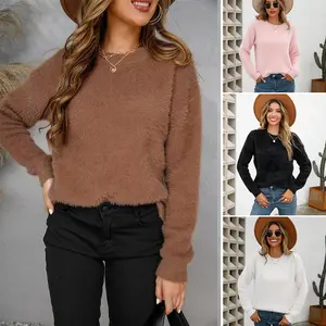 2024 2025 autumn and winter new wool pullover solid color long-sleeved large round neck sweater popular in foreign trade in Europe