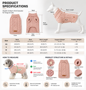 Pull en tricot torsadé à col roulé pour chien avec bouton décoratif, chaud pour l'hiver, personnalisable avec logo – Vente en gros - Product Image 6