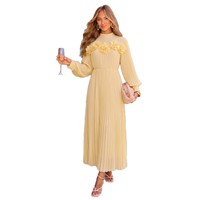 JL002 Robe de bureau plissée longue et modeste, grande taille africaine, avec ceinture, motif floral, manches classiques, lavable, élégante pour les soirées