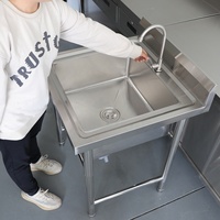 Évier de cuisine en acier inoxydable à cuve unique, robuste et économique, fait main, avec robinet commercial pour usage en restaurant, équipé d'une conduite d'eau