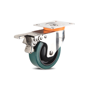 Hochwertige PU/PA 304 Edelstahl rollen 3-Zoll-Industriewagenräder mit oberer Platten bremse - Product Image 1