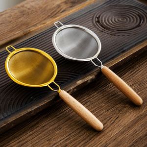 Wholesale 304 Stainless Steel Silver Gold Metal With Wooden Handle Strainer 200Mesh Filter for <b>Tea</b> Flour Sugar Spices - Product Image 1