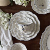 Service de vaisselle en porcelaine de style français vintage à motif végétal, assiette à dessert, bol, tasse à café, soucoupe, assiettes ovales profondes, compatible micro-ondes