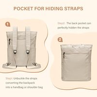 Tas Ransel Tote Konvertibel untuk Perjalanan Santai, Ringan dari Bahan Nilon, Tas Ransel Lipat Serbaguna untuk Wanita dan Pria