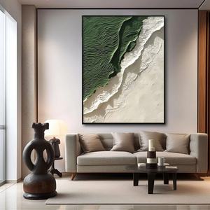 Peinture à l'huile peinte à la main en gros, vert et blanc, texture épaisse, cadre en plâtre, art mural 3D sur toile, cadeau de pendaison de crémaillère - Product Image 1