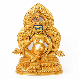 Statue de Jambhala Jaune Finition Or Faite à la Main avec Halo <span class=keywords><strong>d</strong></span>'<span class=keywords><strong>Ange</strong></span> en Option, Sculpture Tibétaine Bouddhiste en Laiton Personnalisée pour Temple, Autel ou Sanctuaire - Product Image 1