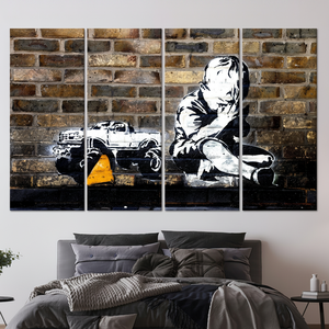 Obra de arte impresa en lienzo con grafiti de Banksy Praying Boy - Decoración moderna y elegante, JUEGO DE 4 LIEÑOS - Product Image 3