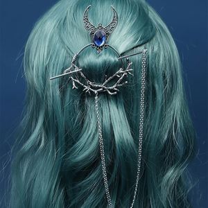 Exclusiva Horquilla para el Cabello con Diseño de Rama de Luna Creciente, Estilo Vikingo, con Pedrería, Adorno de Puntos Redondos y Gema de Cristal - Product Image 1