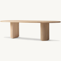 Table à manger en chêne de style mi-siècle Dream Home, base à pilier cannelé vertical, plateau ovale minimaliste, table à manger rustique de grande taille