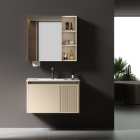 Mueble de Baño Moderno Minimalista con Espejo Inteligente, Lavabo de Cerámica Montado en la Pared, Almacenamiento para Hotel y Hogar, Aluminio Aeronáutico 6063