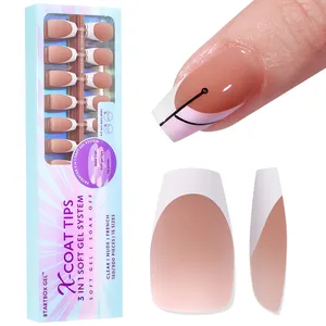 Private Label 300Pcs 3 In 1 Volledige Cover Nep Gel X Nagels Druk Op Franse Korte Ballerina Nageltip Zachte Gel Valse Nagels