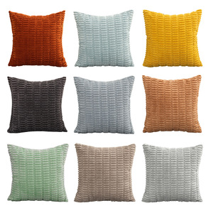 Housse de <span class=keywords><strong>coussin</strong></span> en velours côtelé texturé de qualité supérieure - Housse de <span class=keywords><strong>coussin</strong></span> carrée unie douce pour canapé, lit, décoration de bureau - Product Image 4