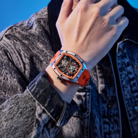 Montre sport orange style RM pour homme, logo personnalisé, squelette, automatique, mécanique, montre-bracelet, montre homme, étanche