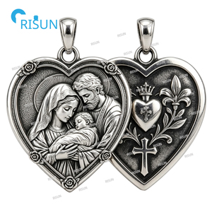 Collier pendentif religieux catholique Jésus-Christ la Vierge <span class=keywords><strong>Marie</strong></span> Saint Joseph, médaillon personnalisé, médaille de la Sainte Famille - Product Image 6