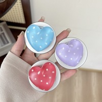Support de téléphone de bureau créatif en forme de cœur 3D avec points blancs de couleur unie, magnétique et rétractable, accessoires de téléphone coréens pour femmes