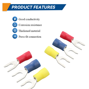 Cnxi kích thước đầy đủ PVC cách điện uốn T2 Đồng thiếc khóa <span class=keywords><strong>Spade</strong></span> các loại dây điện cáp Lug nối đôi uốn thiết bị đầu cuối - Product Image 3