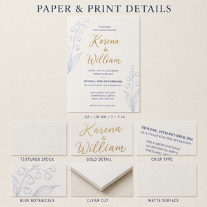 Cartes d'invitation de mariage personnalisées motif muguet, style floral minimaliste, avec police script, pour cérémonie de mariage - Product Image 4