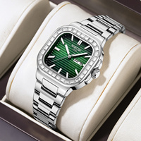 Jam Tangan Pria NIBOSI 2733 Terbaru 2026, Quartz, Kotak, Bezel Berlian, Tampilan Hari dan Tanggal, Bisnis, Tahan Air
