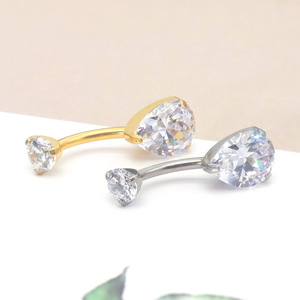 Anneau de nombril en titane en forme de goutte d'eau avec serti à griffes, bijou de nombril pour femme, cadeau, ornement de piercing en forme de U - Product Image 3