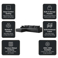 Modernes, wandelbares, vakuumkomprimiertes, modulares 3-teiliges Chenille-Würfelsofa, L-förmiges Lazy Cloud Ecksofa für das Wohnzimmer
