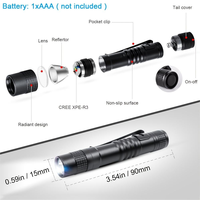 Mini lampe torche LED de poche légère en alliage d'aluminium, fonctionne avec une pile AAA, idéale pour l'inspection médicale et comme cadeau promotionnel
