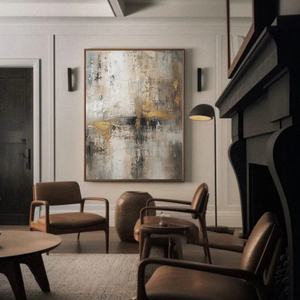 Art mural abstrait noir et beige, toile luxueuse pour décoration moderne, peinture murale artisanale, art mural sur toile - Product Image 6