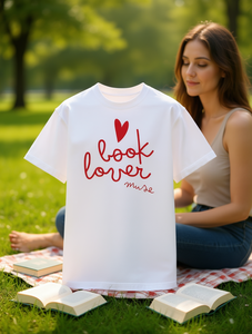 T-shirt Muse Book Lover bianca a maniche corte, girocollo, vestibilità ampia, 100% cotone jersey, stampa casual, per tutte le stagioni, unisex - Product Image 2