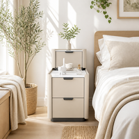 Table de chevet étroite en cuir avec plateau en verre, table d'appoint moderne et mobile pour canapé, 3 tiroirs, mobilier de chambre durable pour appartement et salon