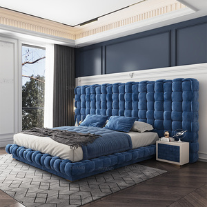 หัวเตียงขนาดใหญ่ Ali Rich สีน้ำเงิน ผ้ากำมะหยี่ โครงเตียงแบบสานตะกร้า  รุ่น CC-BED-05-ALI  เตียงกำมะหยี่แบบ Tuft รุ่น CC-BED-05- - Product Image 5