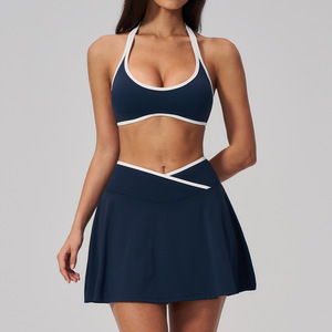 Nouvel ensemble jupe contrastante en V pour femme, dos nageur avec coussinet de poitrine, poches latérales, sensation seconde peau, pour padel, golf et tennis - Product Image 6