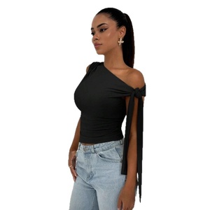Camisa de Mujer de Verano, Nueva Moda Urbana, Estilo Casual, Ajustada, Sin Tirantes, con Cordones, de Color Sólido - Product Image 5