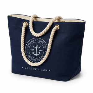 Bolsa de Playa Extra Grande de Lona Certificada de Fábrica, Asa de Cuerda de Color Natural, Logotipo Personalizado Bordado e Impreso - Product Image 1