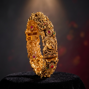 Chic Antique Fashion Bangle with Ruby-Green Stones Zinc Alloy for Women's Wedding and Hinduism - Product Image 3