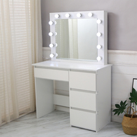 Table de maquillage avec écran tactile et miroir éclairé par LED - Bureau de maquillage en bois à 4 tiroirs, grand espace de rangement
