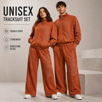 Fabricant OEM – Ensemble de survêtement unisexe personnalisé en molleton bouclette 100 % coton, avec strass, coupe ample et effet empilé, comprenant un pantalon de survêtement et un sweat à capuche délavé