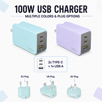 Offre Spéciale – Chargeur PD 100W à 3 Ports, Prises US EU UK AU, Type-C USB-C, Chargeur GaN Ultra-Rapide pour iPhone 17 Pro Max et Apple Watch