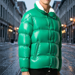 Blouson matelassé vert pour homme, col rond, rembourré de duvet, coupe-vent, décontracté, pour le printemps, coupe régulière, fermeture éclair, anti-UV, logo sur le devant - Product Image 4