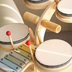 Kit d'instruments de <span class=keywords><strong>musique</strong></span> en bois Montessori 7 en 1 ensemble de batterie pour enfants et jouets éducatifs Xylophone pour tout-petit bébé garçon et fille - Product Image 5