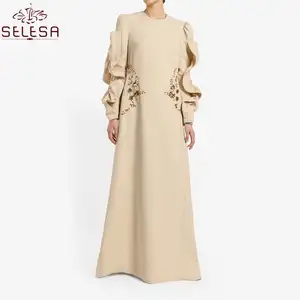 Clothes New Beautiful Islamic Clothing Kimono Elegant Lady Beaded Long Sleeve Maxi Dress Robe Muslim Abaya Satin Jubah