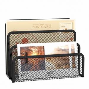3-Slot Desktop File Organizer Mesh Metal Mail Holder Countertop Letter Sorter File Holder Office <b>Envelope</b> Organizer - Product Image 5